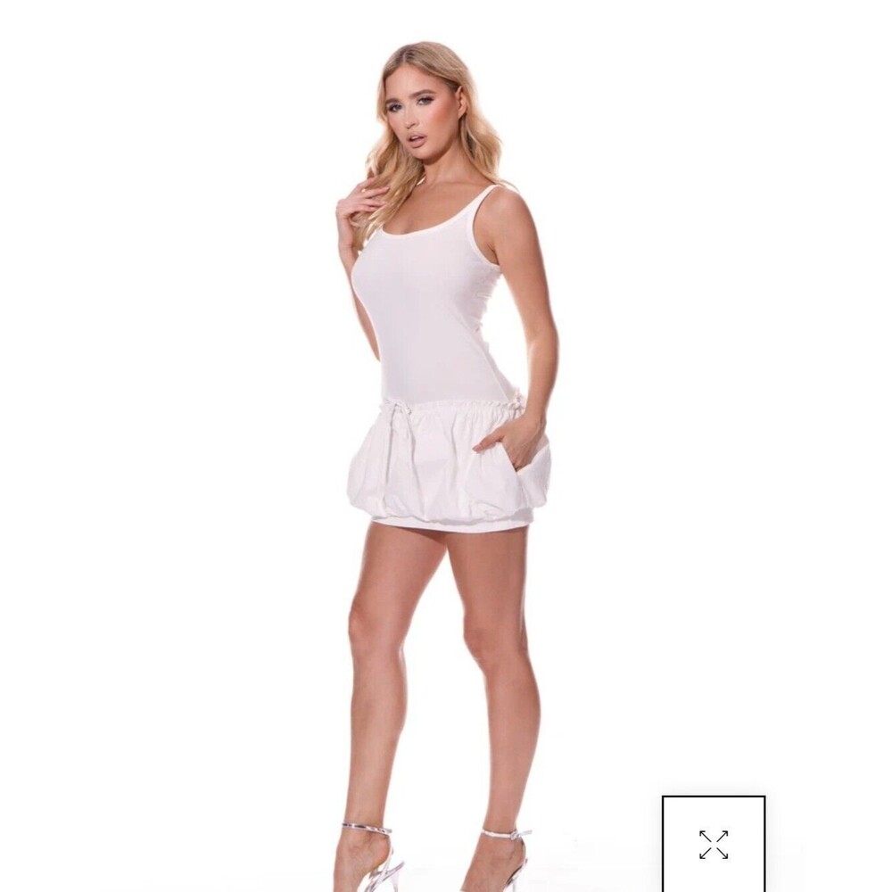 Galita White Bubble Mini Dress romper shorts scoop neck sleeveless size L